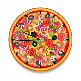 Hodiny - Veľké hodiny PIZZA na stenu v tvare pizze 48 cm